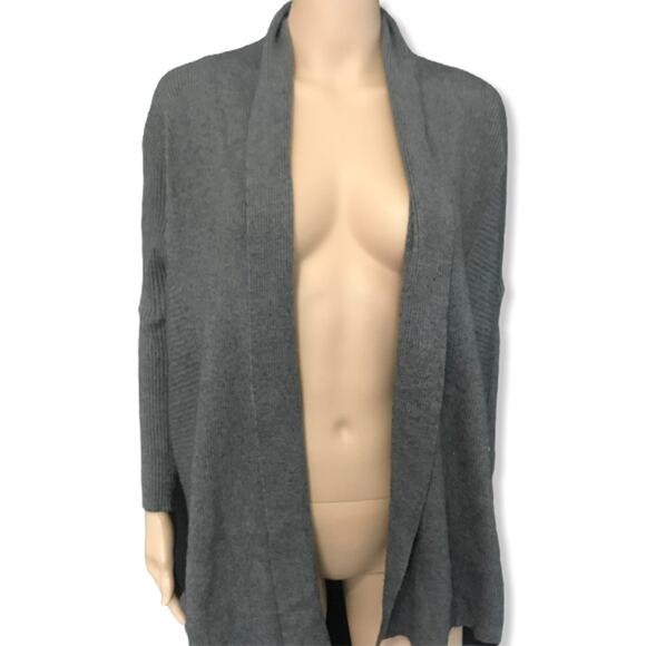 Zara Knit Gray Ribbed Open Front Batwing Cardigan Sweater M - Picture 3 of 10